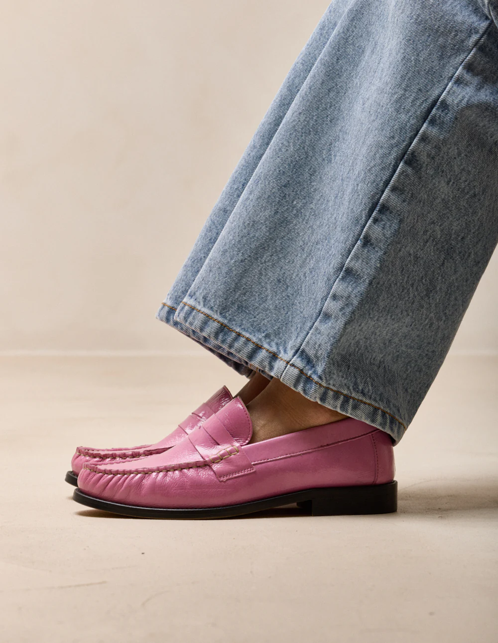 Mocassins Halley - Cuir plissé verni rose - Image 7