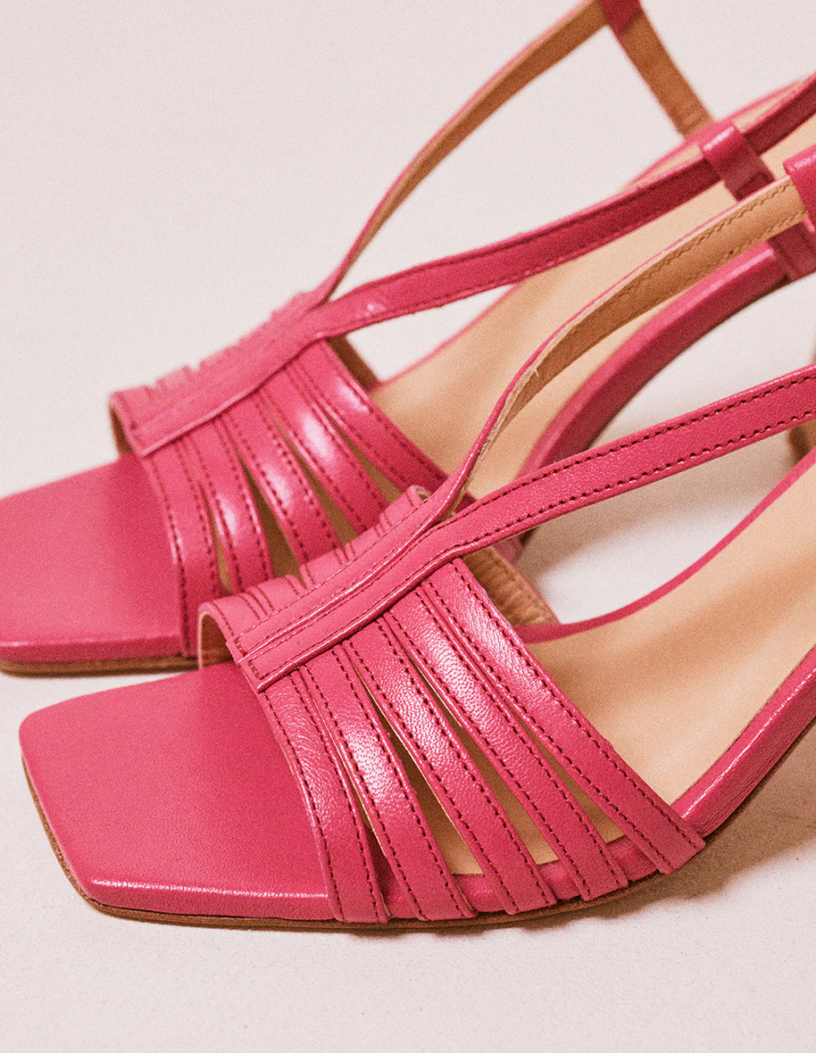 Sandales à talons Ninon M - Cuir fuchsia - Image 3