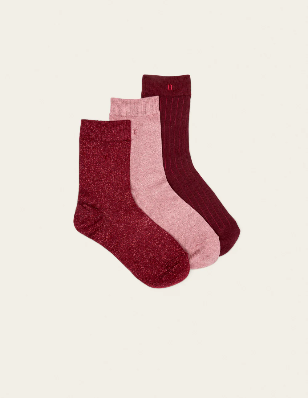 Pack de 3 Chaussettes - Côtelé et paillettes rouge bordeaux rose