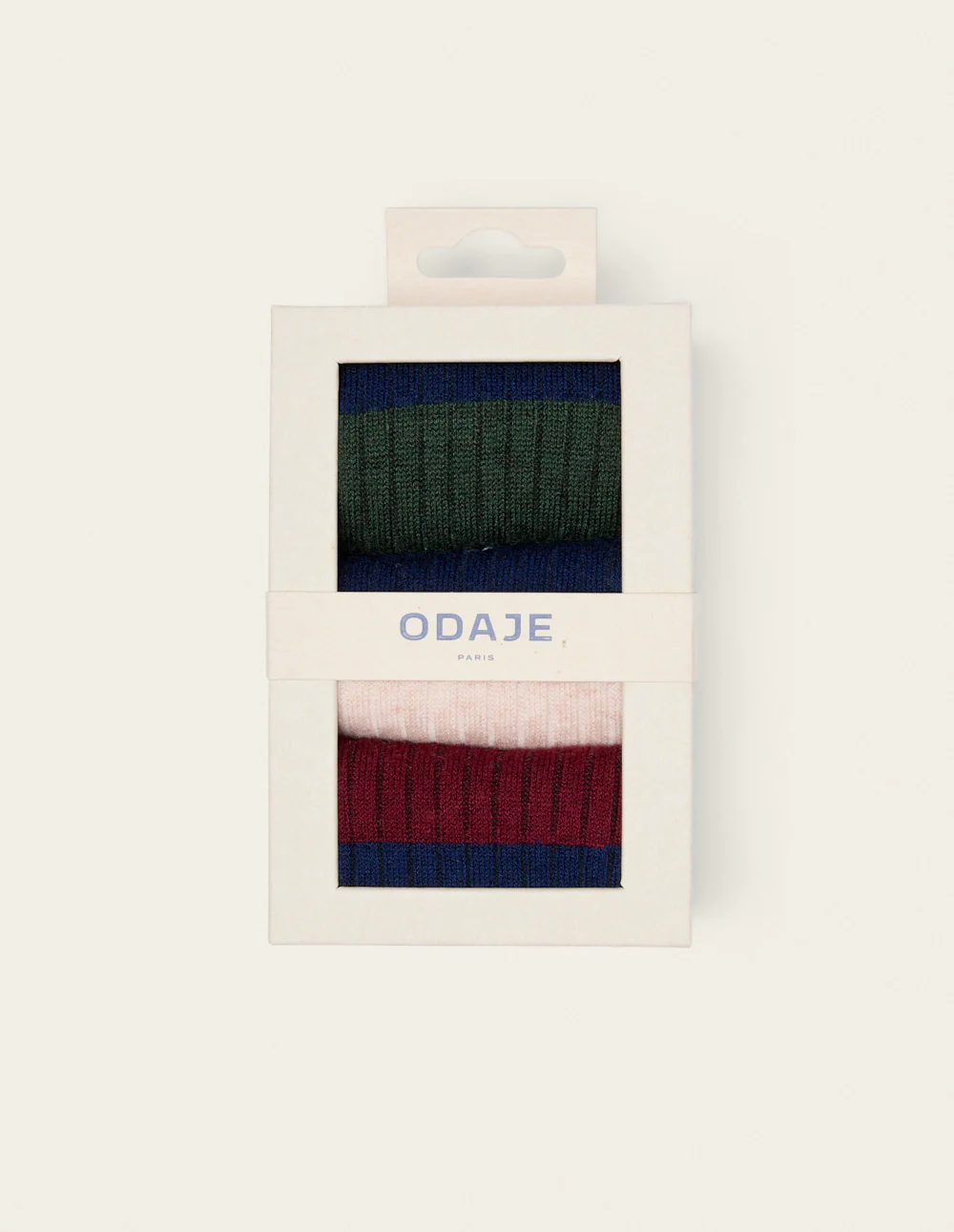Pack de 3 Chaussettes - Côtelé rayures bleu vert écru bordeaux - Image 2