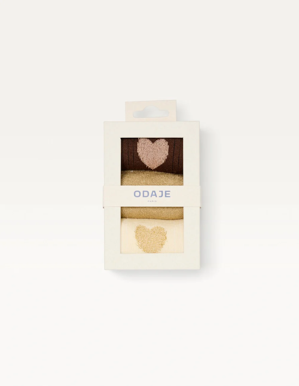 Pack de 3 Chaussettes - Fantaisie coeur marron doré écru - Image 2