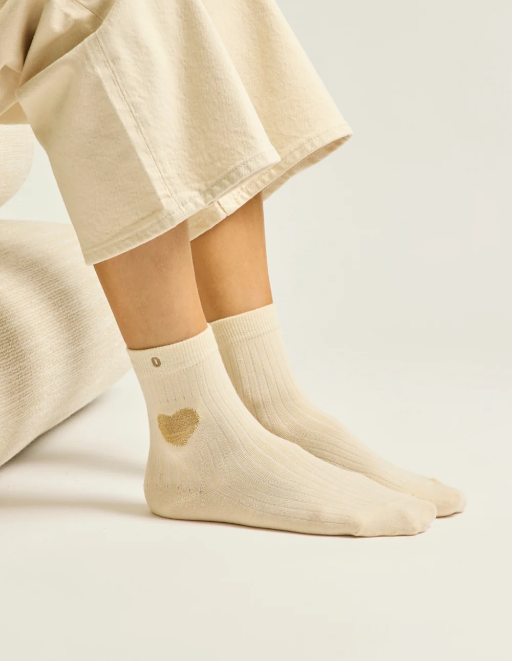 Pack de 3 Chaussettes - Fantaisie coeur marron doré écru - Image 3