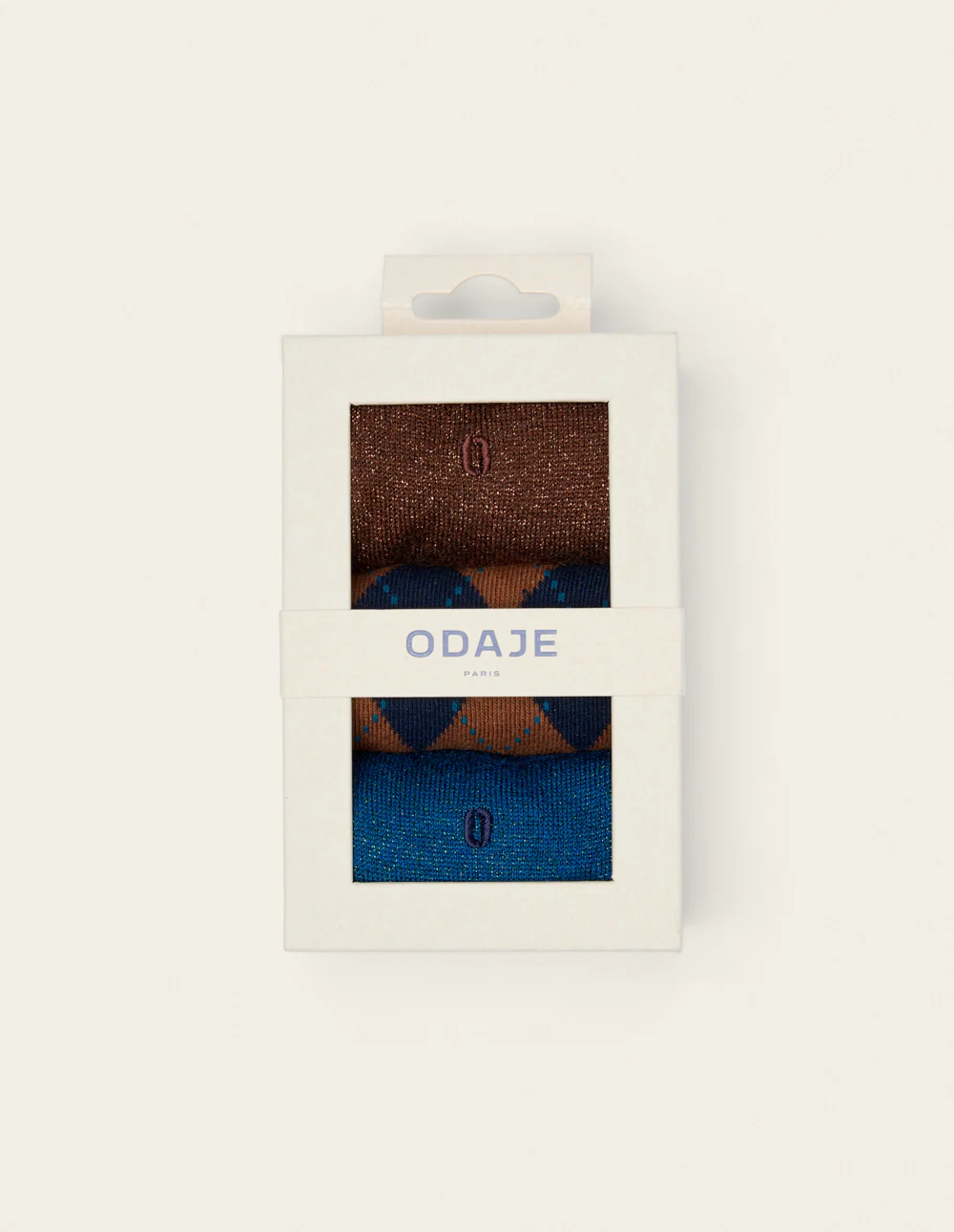 Pack de 3 Chaussettes - Fantaisie losanges et paillettes marron bleu - Image 2