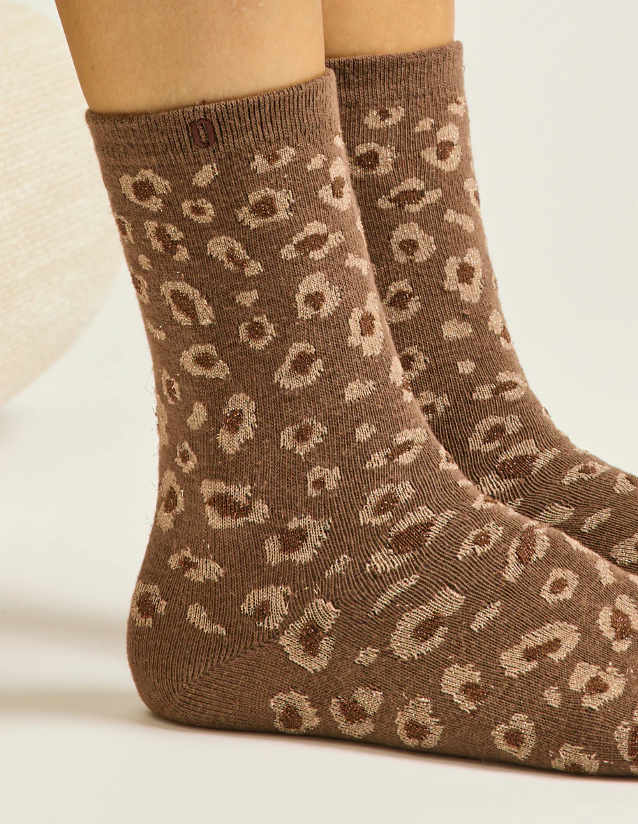 Pack de 3 Chaussettes - Fantaisie paillettes et léopard marron doré - Image 3