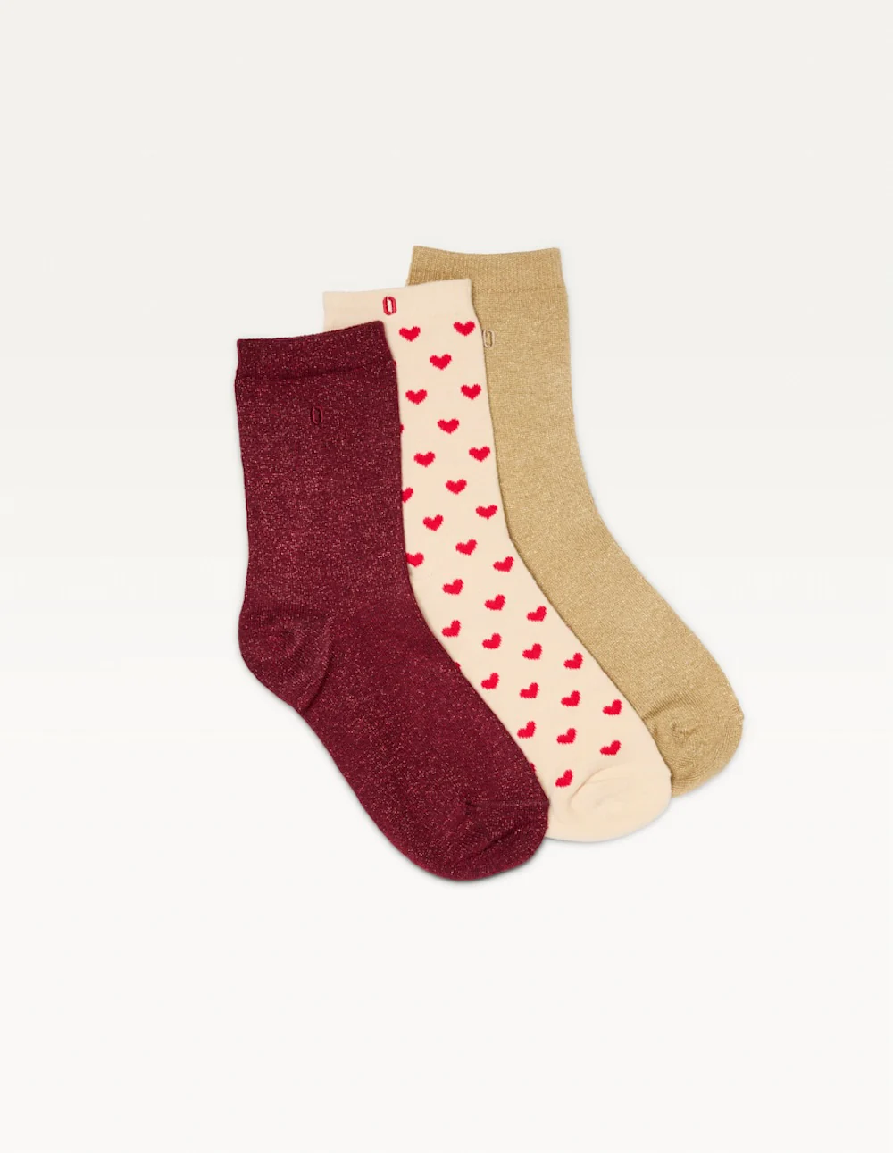 Pack de 3 Chaussettes - Fantaisie petit coeur bordeaux doré - Image 2