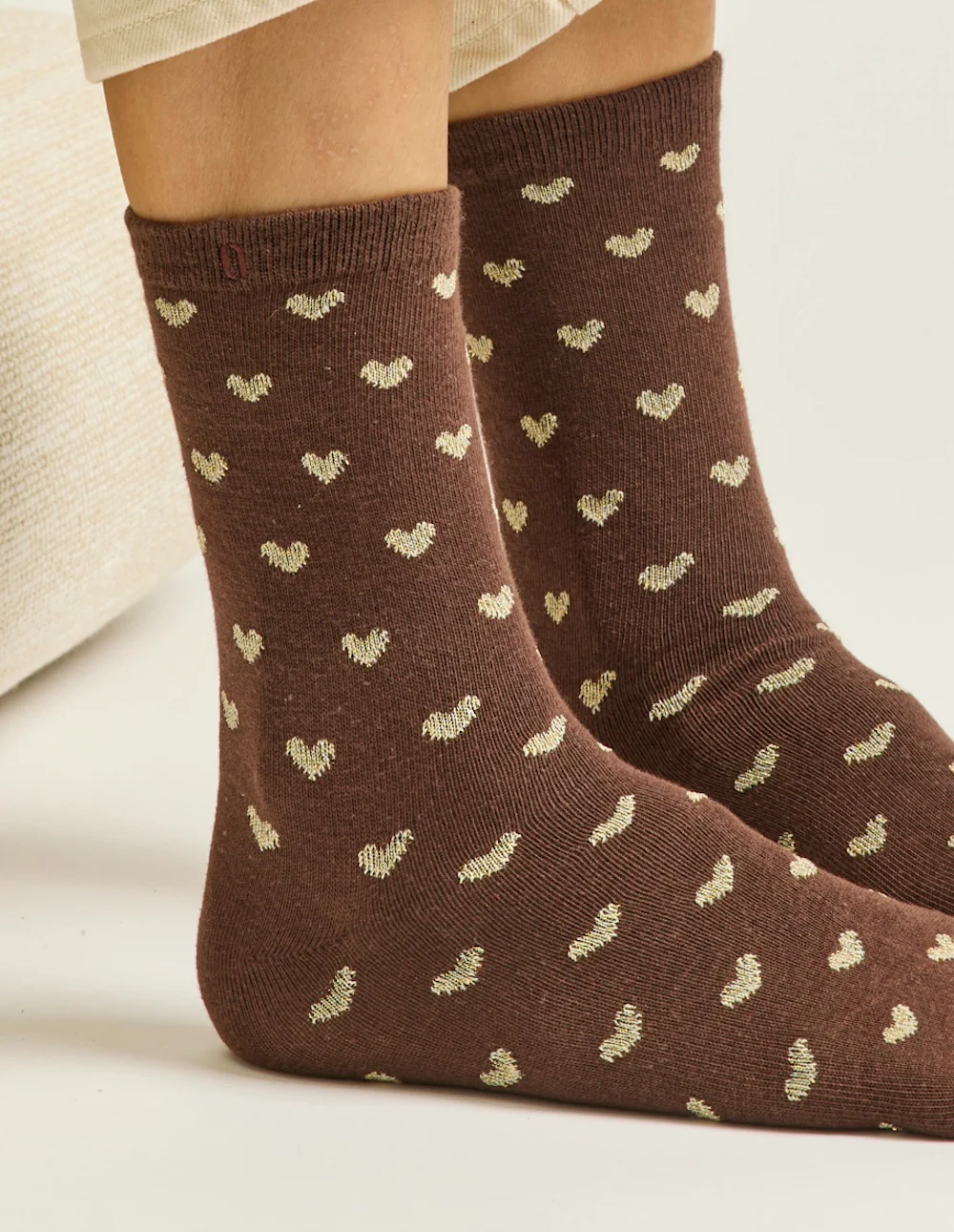 Pack de 3 Chaussettes - Fantaisie petit coeur doré marron - Image 3