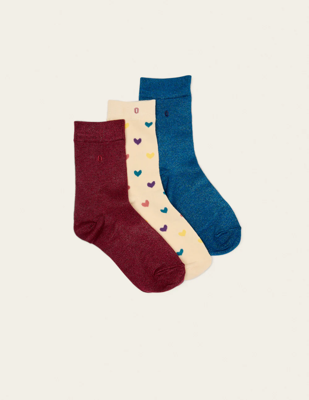 Pack de 3 Chaussettes - Fantaisie petit coeur multicouleur et paillettes bordeaux bleu