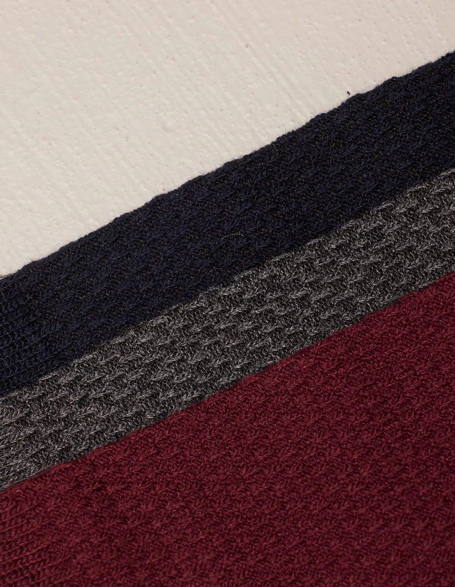 Pack de 3 Chaussettes - Gaufré Marine, Bordeaux et Gris Homme - Image 4