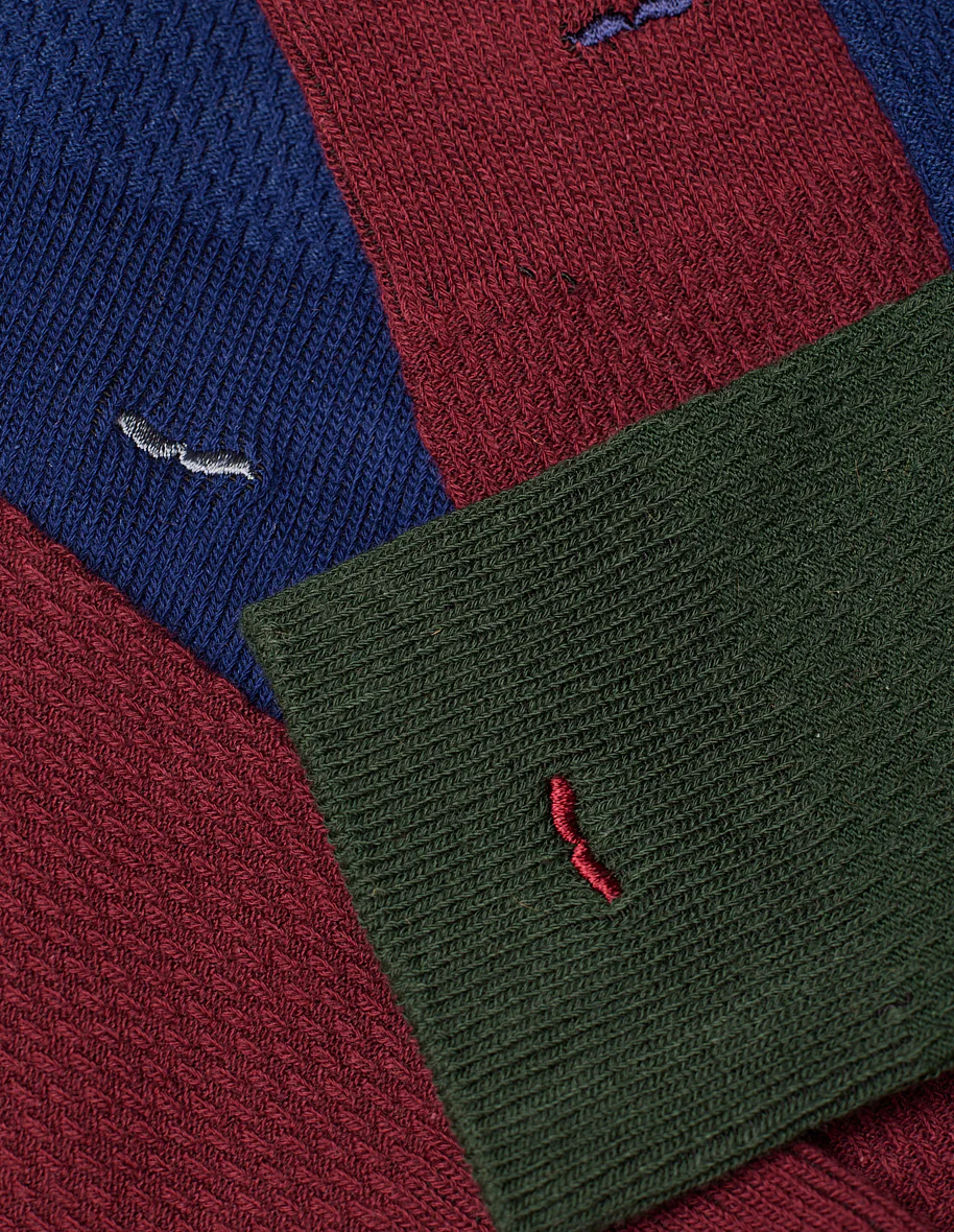 Pack de 3 Chaussettes - Gaufré vert bleu bordeaux - Image 3