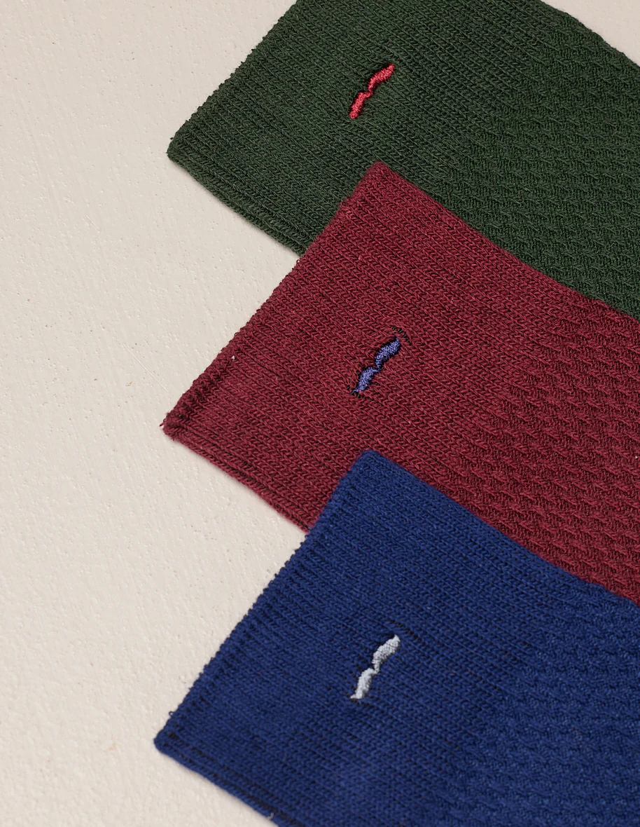 Pack de 3 Chaussettes - Gaufré vert bleu bordeaux - Image 4