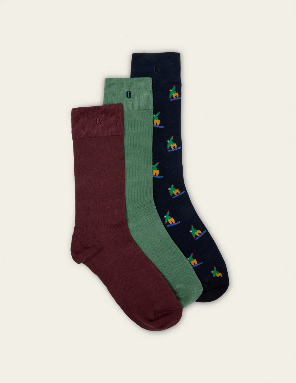 Pack de 3 Chaussettes - Snowboarder vert marine bordeaux