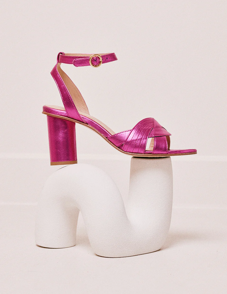 Sandales à talons Rebecca - Cuir métallisé fuchsia - Image 4