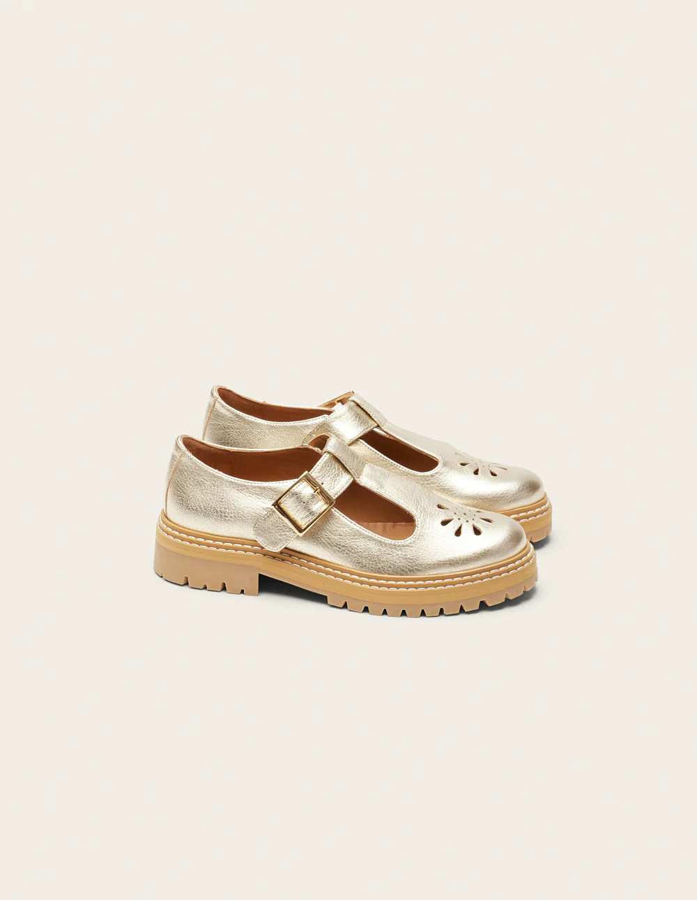 Derbies Romane Ajourée - Cuir grainé champagne - Image 3