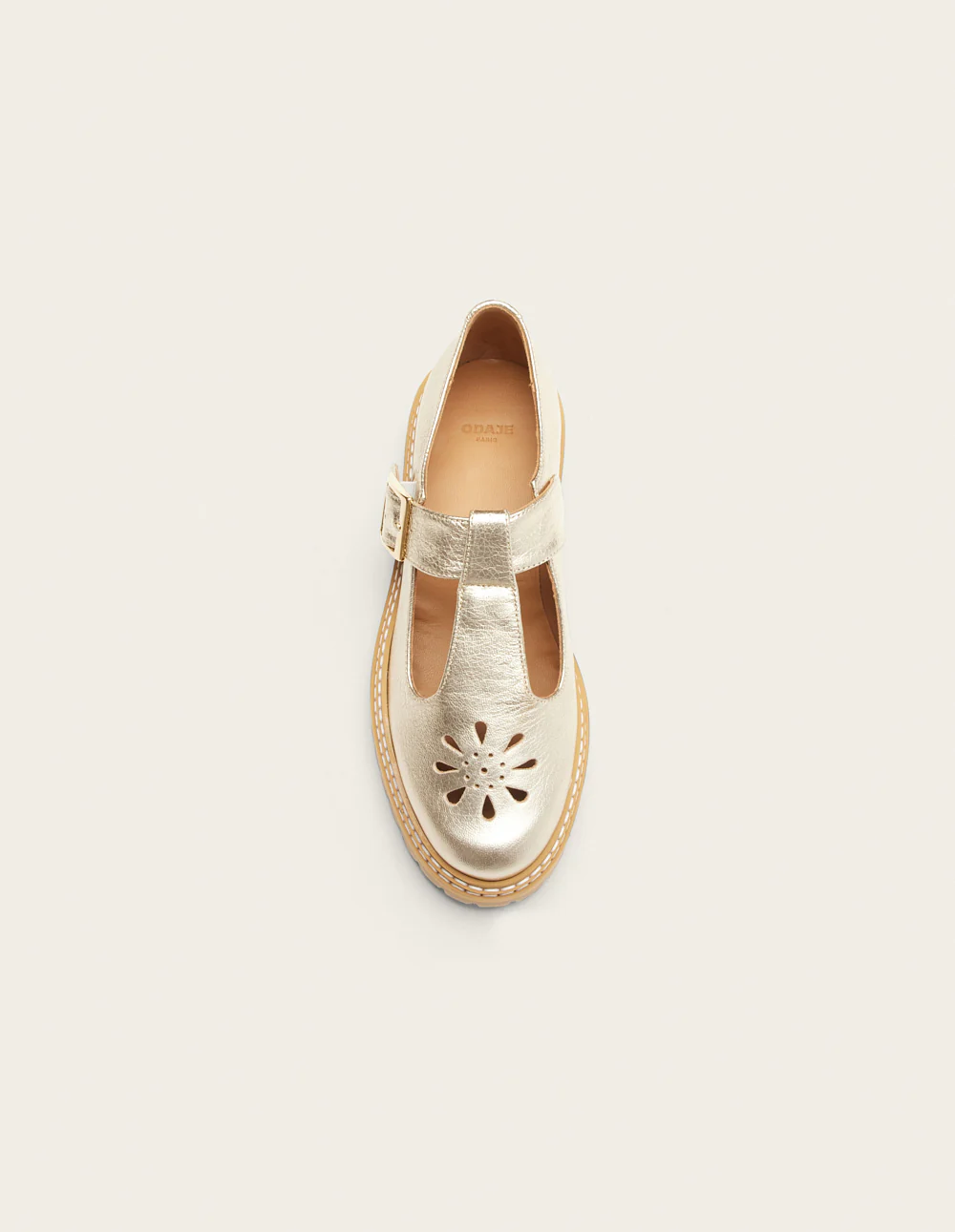 Derbies Romane Ajourée - Cuir grainé champagne - Image 6