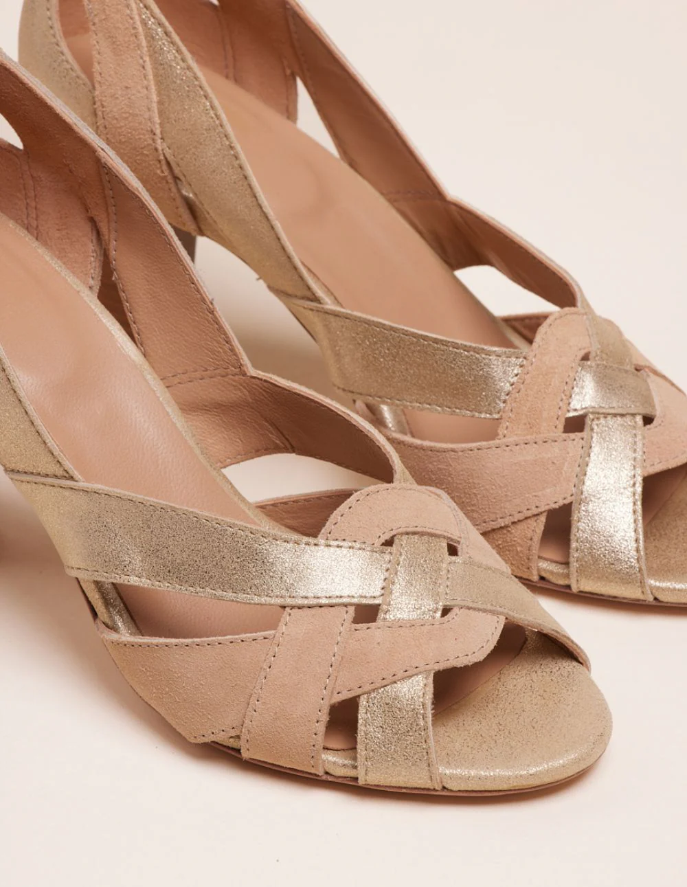 Sandales à talons Clémentine H - Cuir et suède champagne beige - Image 3