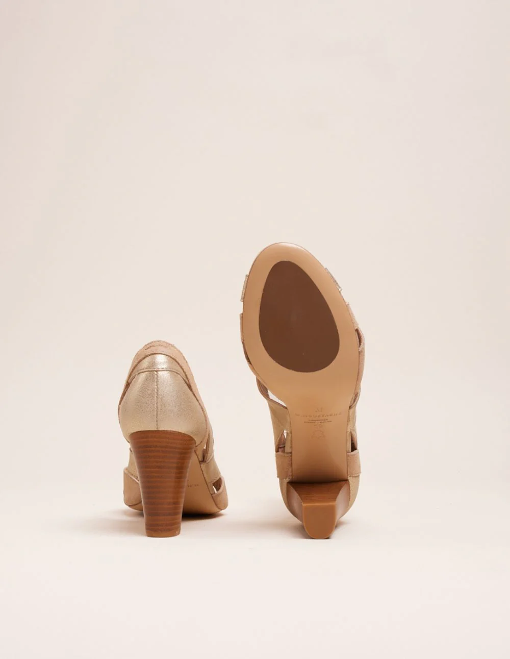 Sandales à talons Clémentine H - Cuir et suède champagne beige - Image 4