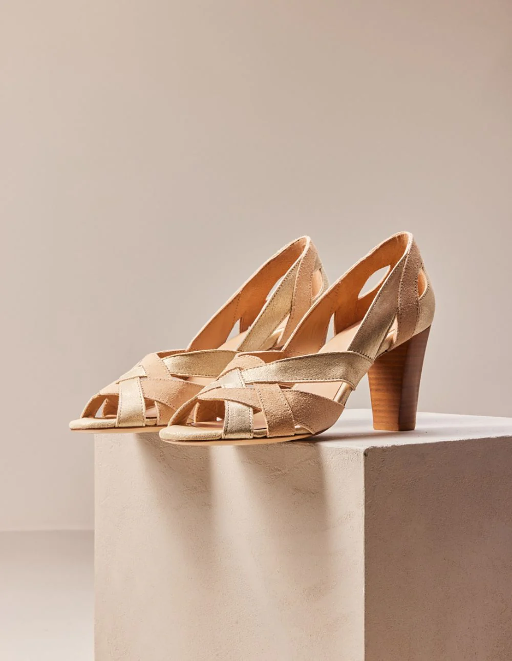 Sandales à talons Clémentine H - Cuir et suède champagne beige - Image 5