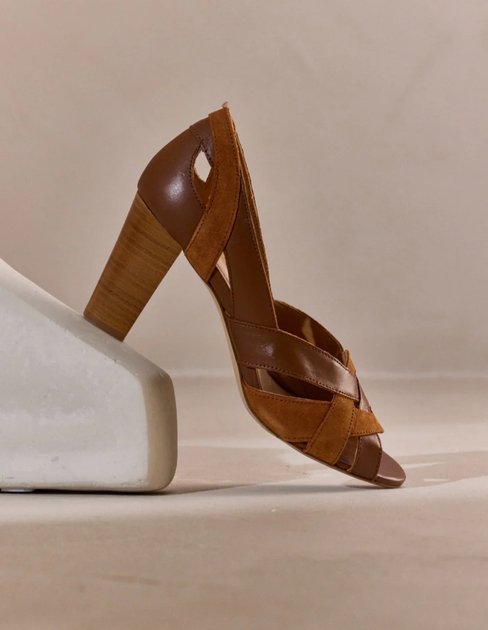 Sandales à talons Clémentine H - Cuir marron et suède - Image 3