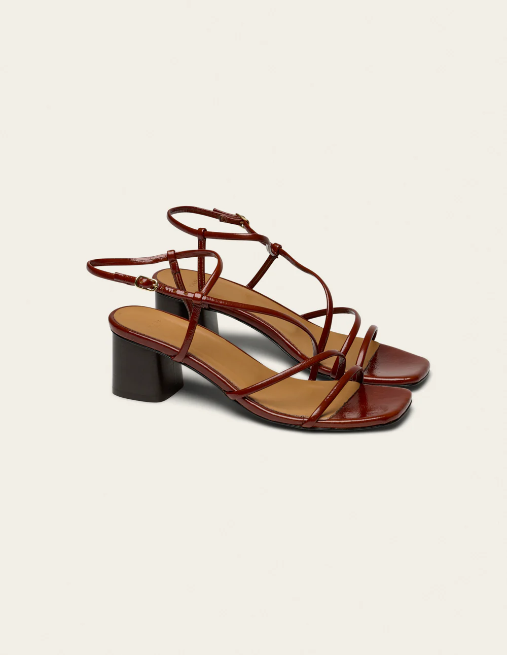 Sandales à talons Cola - Cuir plissé verni marron - Image 4