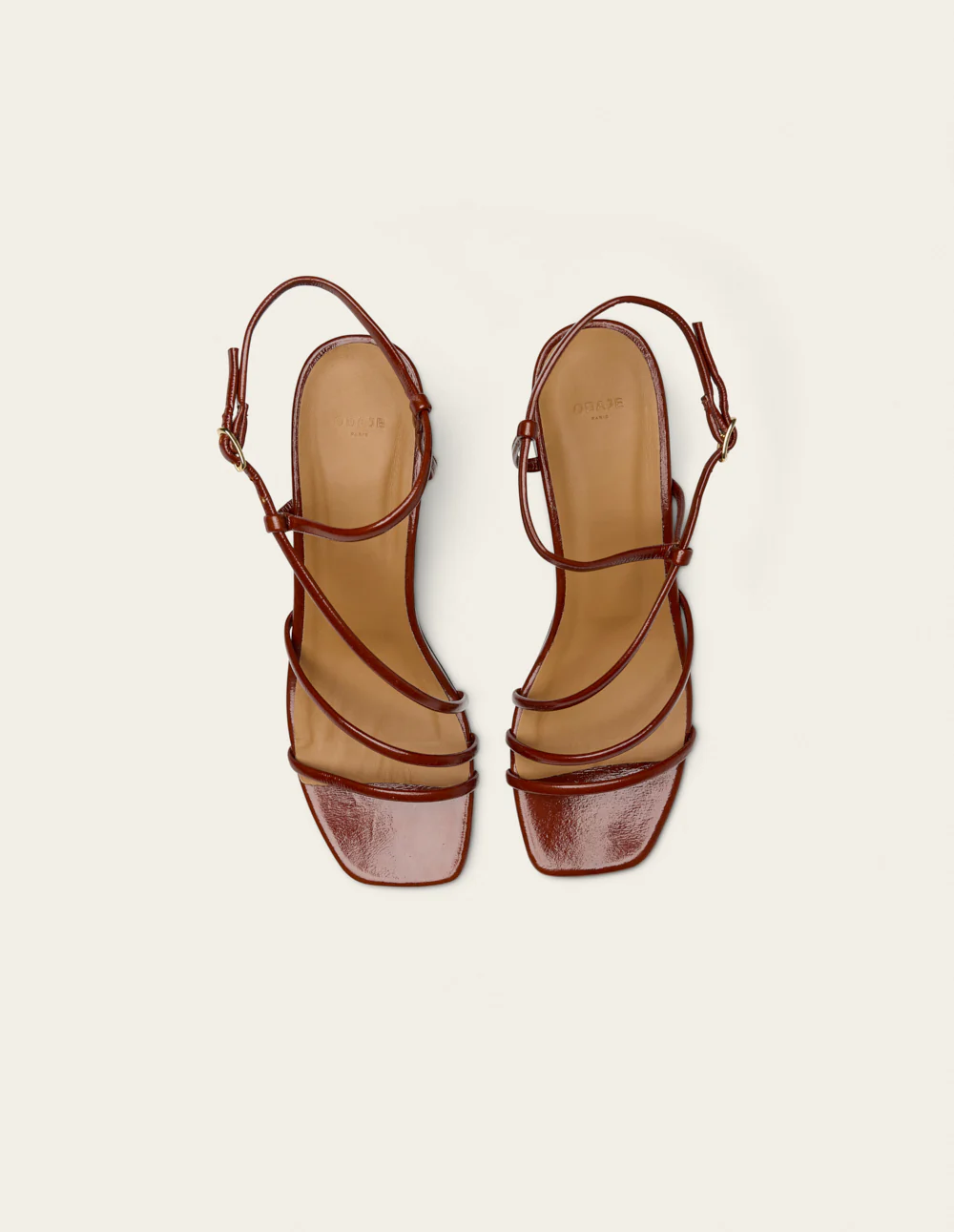 Sandales à talons Cola - Cuir plissé verni marron - Image 6
