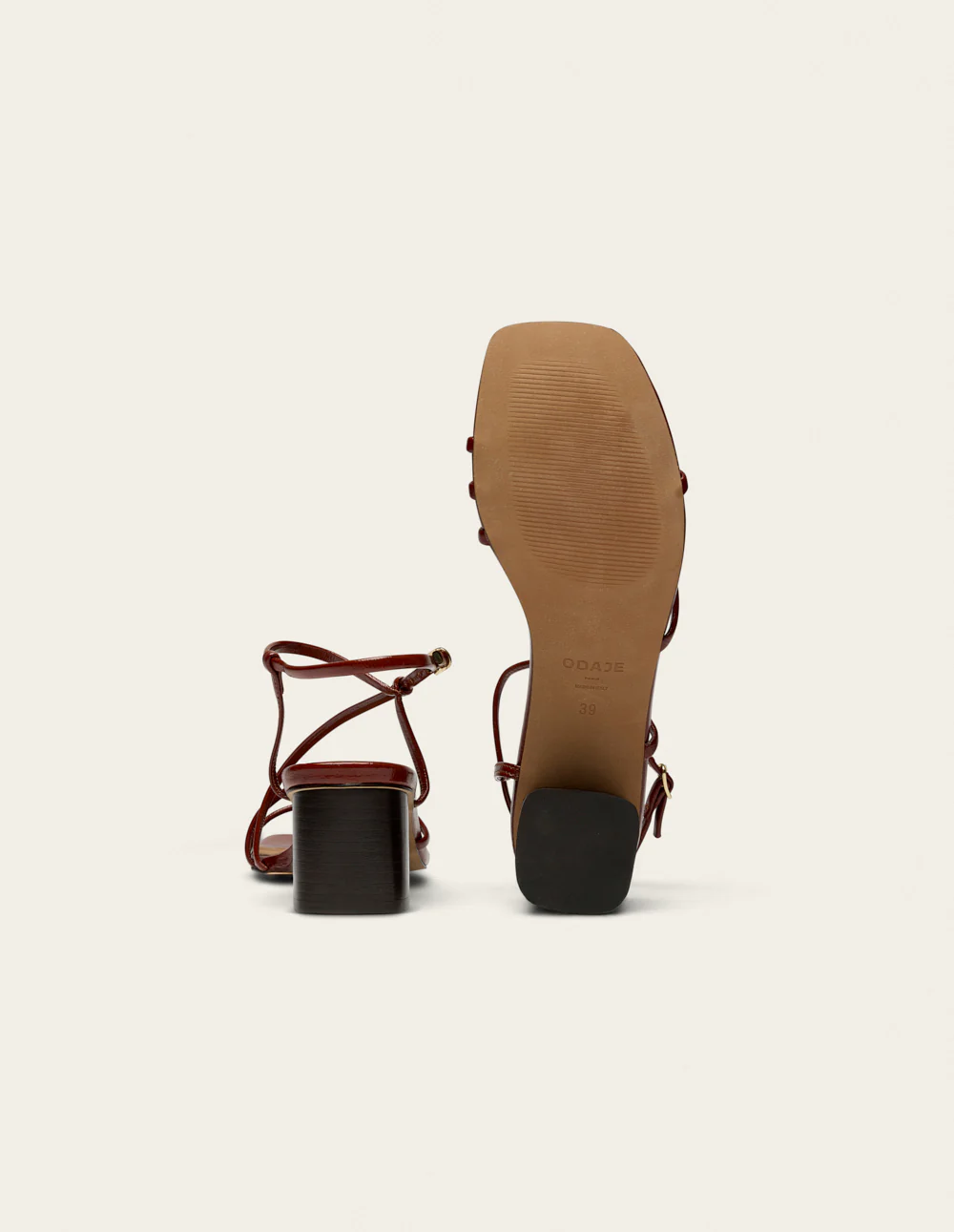 Sandales à talons Cola - Cuir plissé verni marron - Image 7