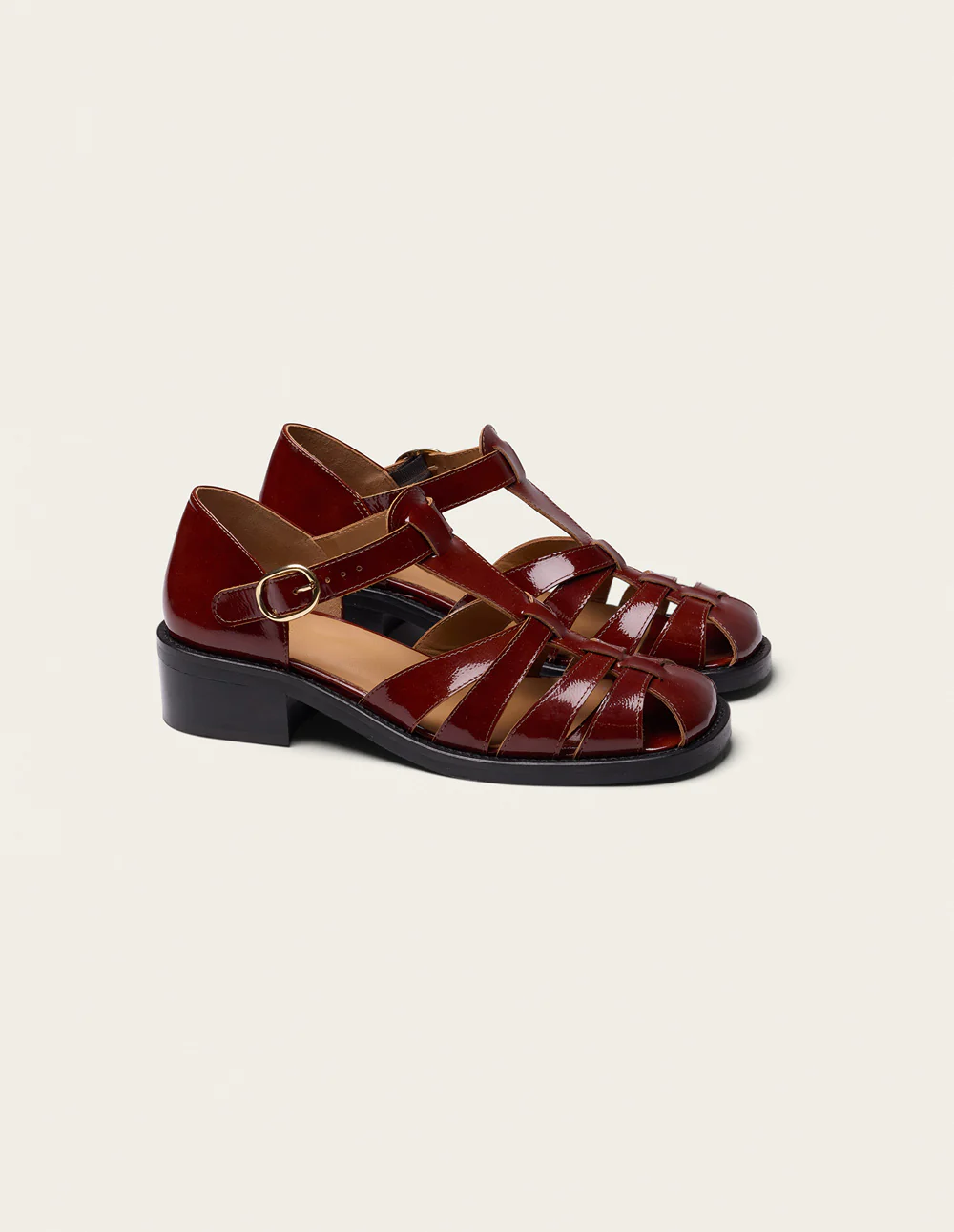 Sandales à talons Firi - Cuir plissé verni marron - Image 3