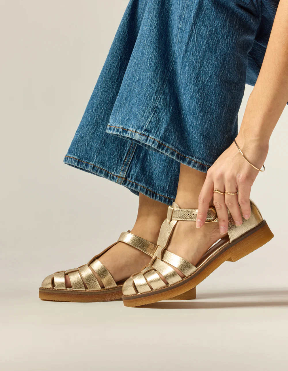 Sandales Charlie - Cuir grainé champagne - Image 7