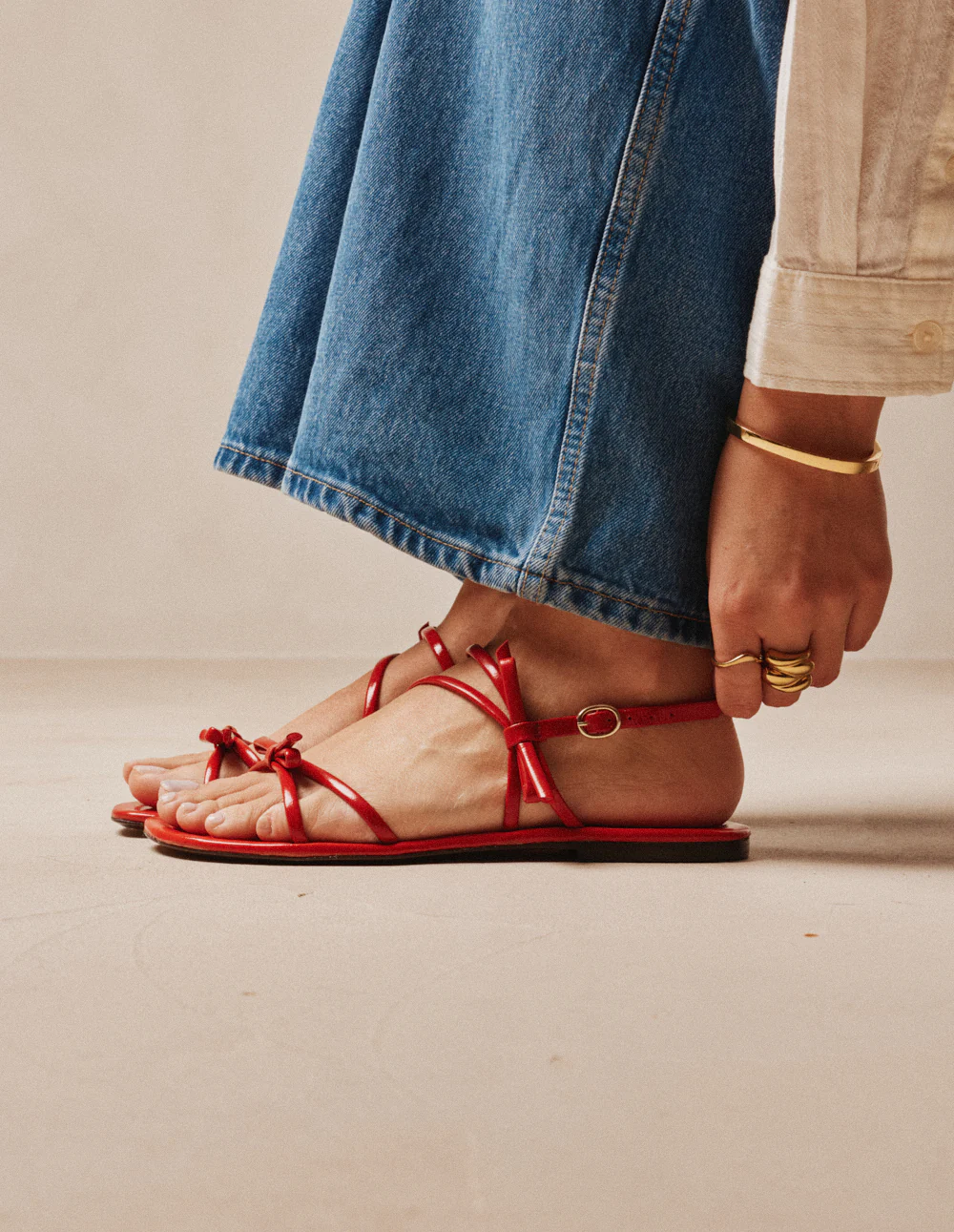 Sandales Nilu - Cuir plissé verni rouge - Image 2