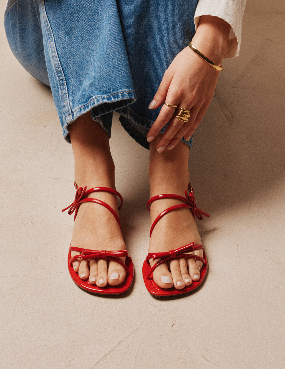 Sandales Nilu - Cuir plissé verni rouge - Image 4